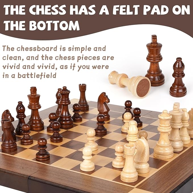15-Inch Magnetic Wooden Chess Set – Foldable Wooden Chess Board with Magnetic Pieces, Portable Travel Chess Sets for Adults, Classic Board Game with Secure Storage Box