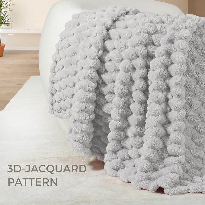 Whale Flotilla Soft Fleece Twin Size Bed Blanket 3D Jacquard, Light Grey | Lightweight Coverlet Bedspread, Super Cozy Plush Fluffy Fuzzy All‑Season Decorative Blanket for Bed, Dorm Essentials, 60"x80"