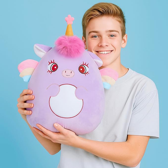 Original 14-Inch Unicorn Pillow Plush Stuffed Animal Toy,Big Size Soft Cute Fat Cuddle Huggable Adorable Plushy Toys,Gift for Kids
