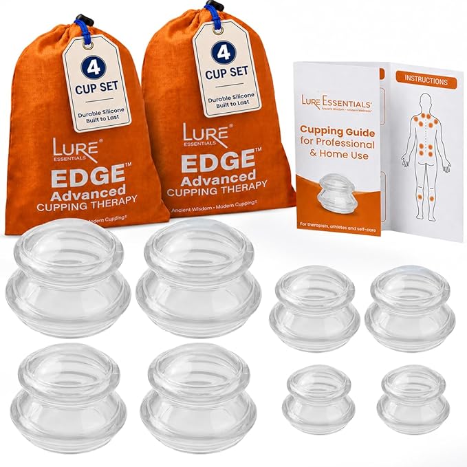 Silicone Cupping Therapy Set Professional Massage Cupping Cups for Cupping Therapy - 8 Cup Kit for Massage, Myofascial Release, Cellulite Reduction - Pack of 2 (Lure Clear)