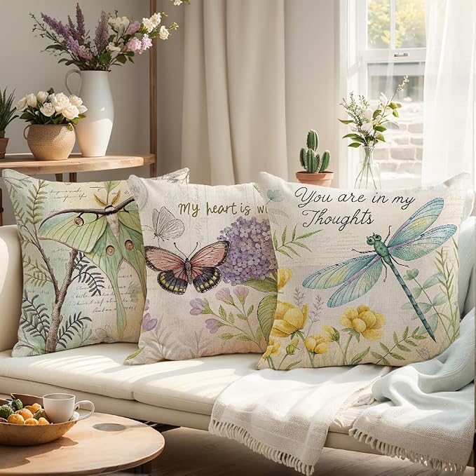 wyooxoo Farmhouse Pillow Covers 18x18 Set of 4 Spring Pillow Covers Outdoor Decorative Throw Cushion Case for Sofa Couch Living Room