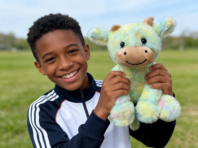Cute Cow Plush Stuffed Animal Doll Toy 8 inch for Girls Boys (sit Cow CAI Green