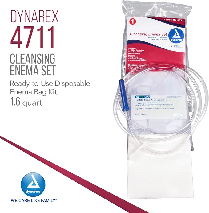Dynarex Enema Kit - Ready-to-Use Disposable Enema Bag Kit for Colon Cleansing, Digestive Issues, Constipation Relief - 1.6 Quarts, 50 Sets per Bulk Case