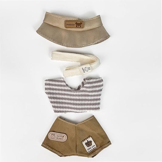 17cm Doll Clothes(NO Doll), Cute Dolls Outfit Accessories with Hat + Top + Pants + Scarf, Small Kawaii Clothes Set for Dolls(Style 16)