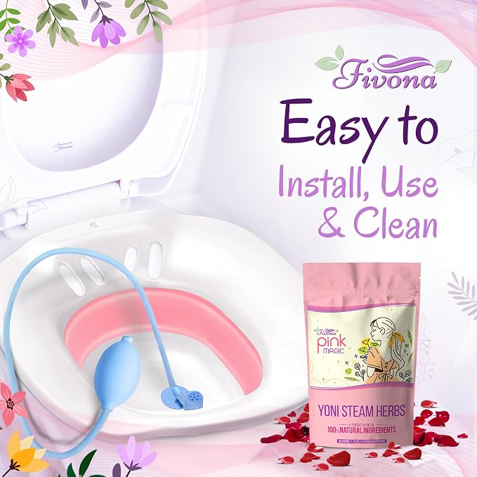Fivona 3-in-1 Yoni Steaming Kit - Expandable V Steam Seat and All Natural Herbal Blend for 2-4 Yoni Steam Sessions - Hand Flusher - Supports pH Balance, Gentle Cleansing, and Relaxation, Yoni Detox