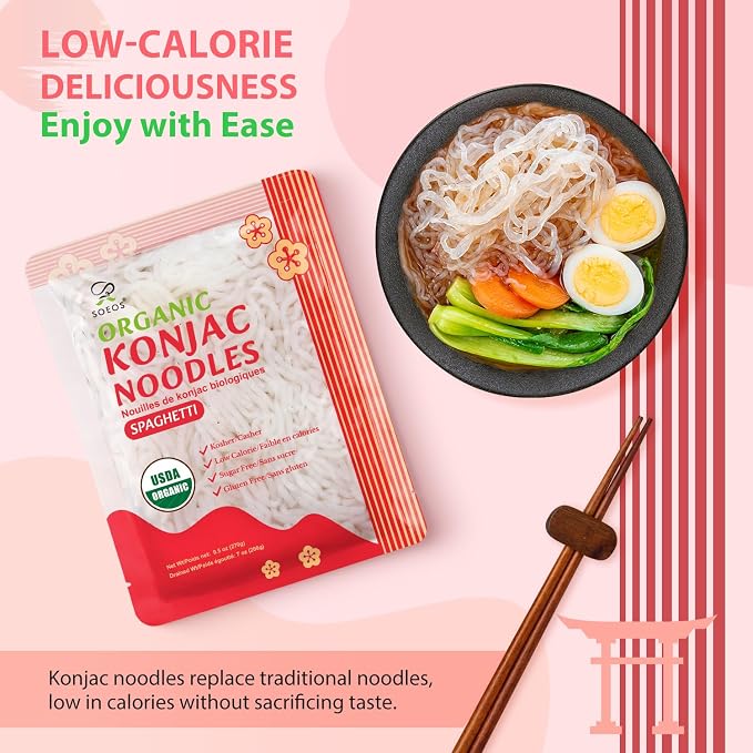 Soeos Organic Konjac Noodles, Shirataki Noodle, 9.5 oz*6 Packs, 3 Variety Noodles, Fettuccine, Angel Hair, Spaghetti, Low Calorie, Low Carb, Keto and Paleo Friendly, Total 57 Ounce