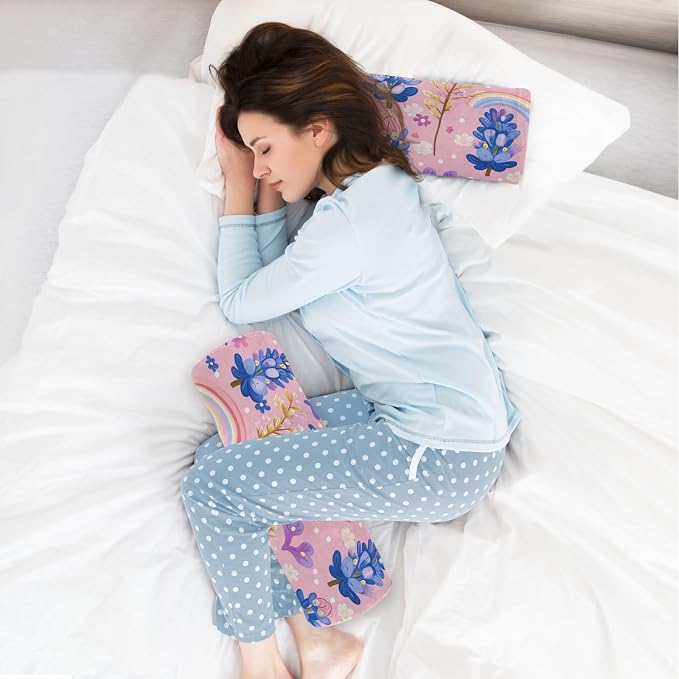 Pink Bluebonnet Polka Dots and Rainbows Neck Roll Pillow Bolster Round Health Memory Foam Long Cervical Cylinder Pillows with Removable Washable Cover for Body Bed Legs Back Yoga
