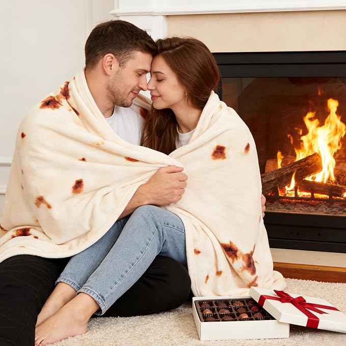 SeaRoomy 60 inches Burrito Tortilla Blanket, Funny Food Throw Blanket | White Elephant Gifts, Gag Gifts For Teen Boys & Girls, Novelty Christmas Birthday Presents, Double Sided, Soft Flannel