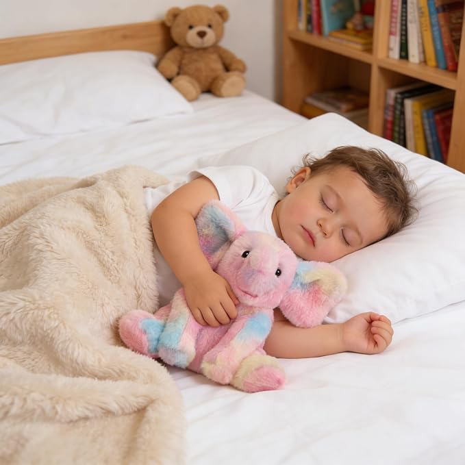 Hopearl Adorable Plush Calf Elephant Toy Floppy Elephish Ultra Soft Stuffed Animal for Boys Girls Kids Toddlers, Rainbow, 9''