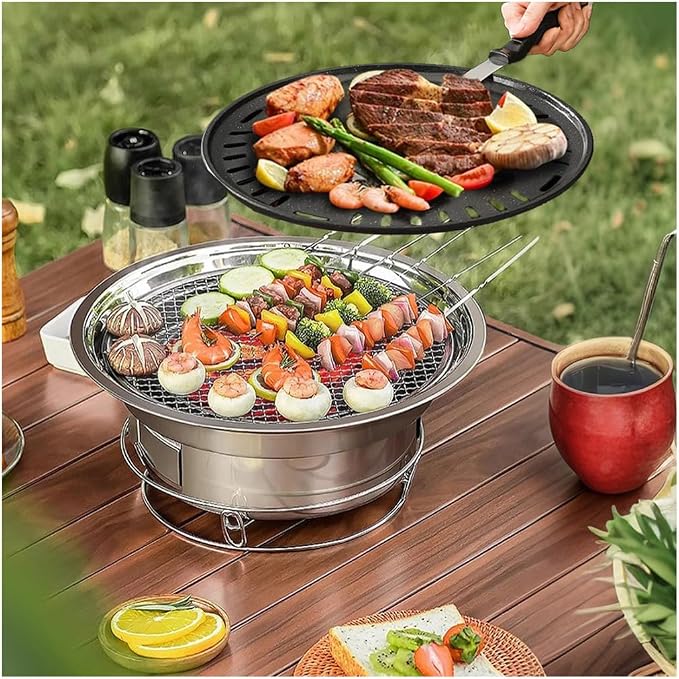Primst Multifunctional Charcoal Barbecue Grill, Household Korean BBQ Grill, Portable Camping Grill Stove, Tabletop Smoker Grill