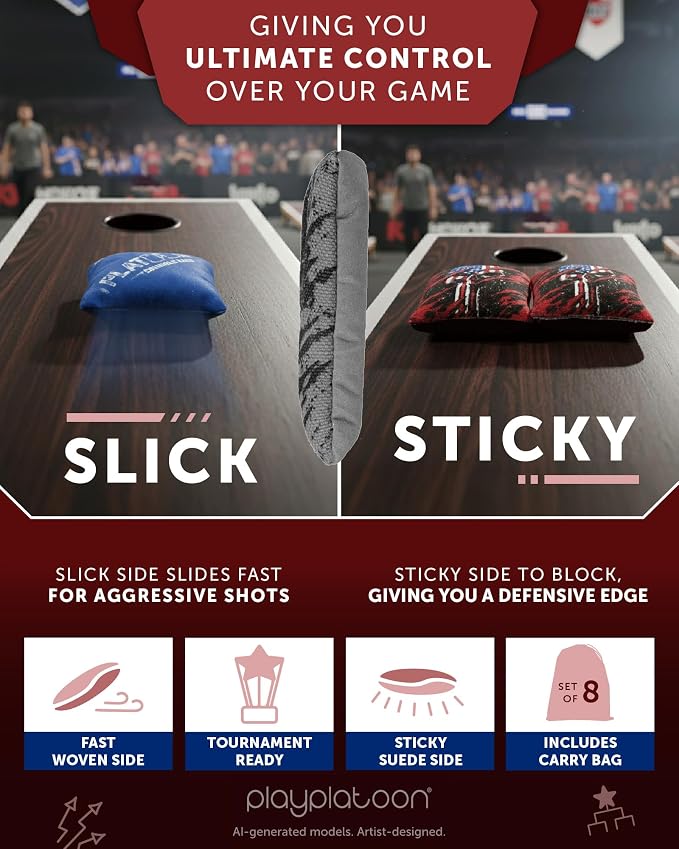 Play Platoon Pro Cornhole Bags Set of 8 - Professional Dual Sided Slick and Sticky Side Competition Corn Hole Bags - Tournament Series