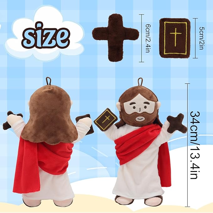 Jesus Plush Doll with Jointed Skeleton Jesus Plushie 13.4" Poseable Jesus with Removable Accessories Easter Christian Gifts for Kids (Red)