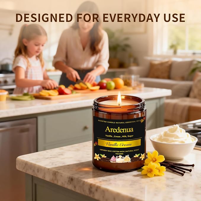 Vanilla Cream Odor Eliminating Candle - Soy Candles for Home Scented - Removing Pet, Kitchen & Bathroom Odors, Fresh Air Scented Candle with Sweet Vanilla Aroma, 50 Hours Long Lasting Burn time