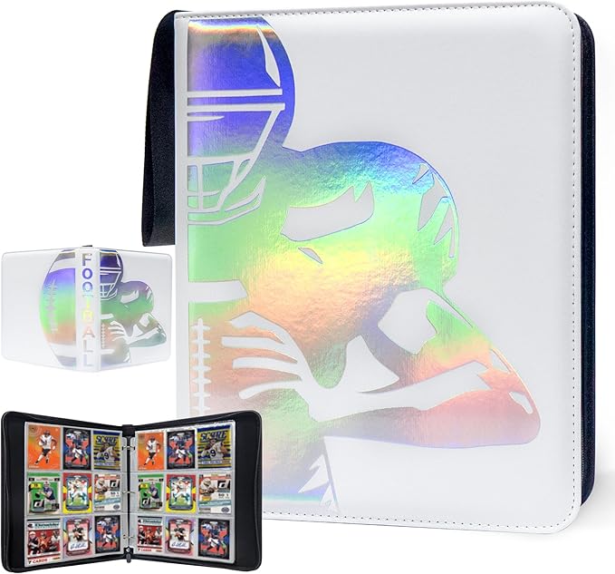 900 Pockets Football Card Binder, Portable Waterproof Storage Card Album with Removable Sleeves for Sports Football Cards 2025 2026 Collectors(laser silver hot stamping)