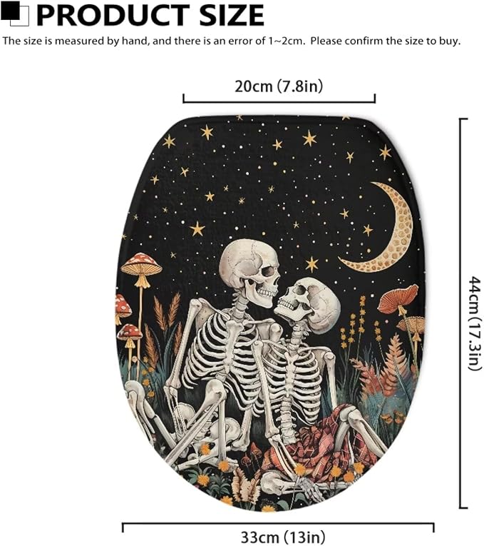 Skeleton Skull Toilet Lid Cover with Elastic Bottom for Bathroom Skull Skeleton Toilet Seat Pads Universal Toilet Tank Cover Replacement Bathroom Dust Cover Replacement