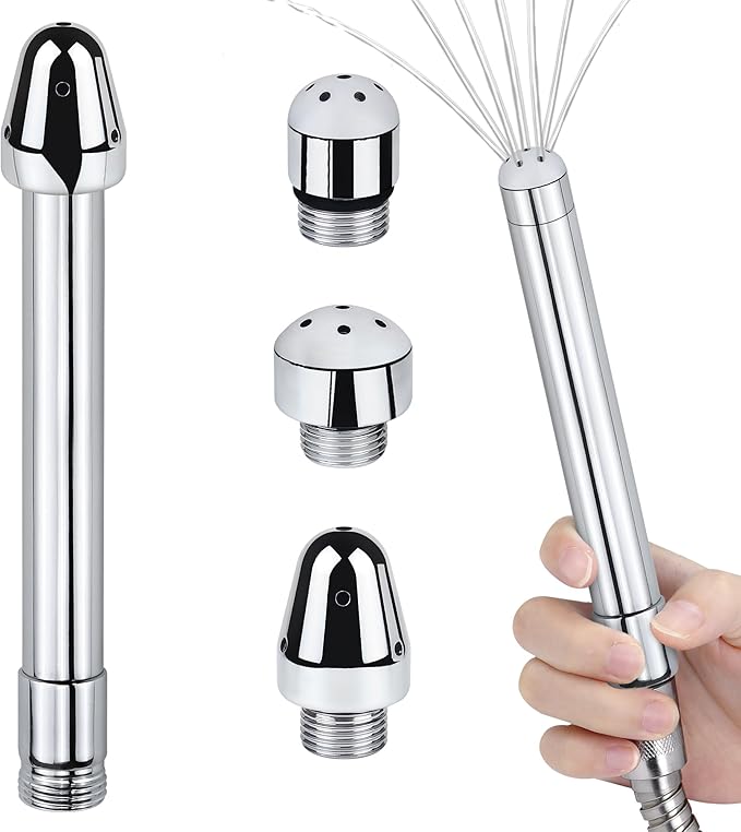 Aluminium 3 Shower Heads Water Nozzle Anal Douche Vaginal Cleaning Kit + Velvet Carry Bag