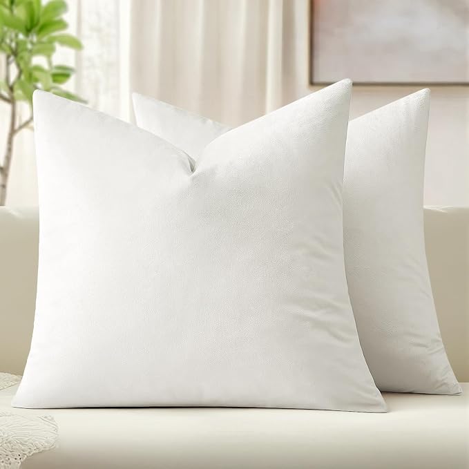 MIULEE Velvet Throw Pillow Covers 18x18 Inch Pack of 2 Pure White | Soft Solid Decorative Pillow Covers, Modern Luxury Home Decor, for Couch Chair Sofa Bedroom Livingroom