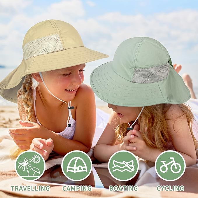 Toddler Baby Sun Hat Kids Summer Beach Essentials Adjustable Beach Hats with Bucket Wide Brim for Boys Girls Age 0-14 Years