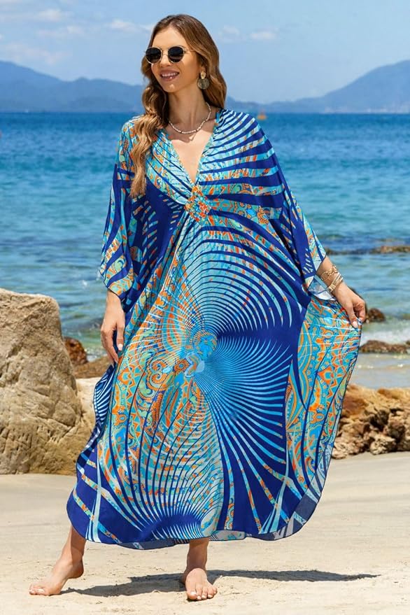 Mumu Dresses for Women Plus Size, Bohemian Kaftan Beach Cover Up Long Maxi Nightgown Soft Loungewear