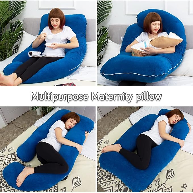 60 Inch Pregnancy Pillows for Sleeping, Extra Large U Shaped Body Pillow, Pregnancy Pillow, Maternity Pillow for Pregnant Women with Velour Cover (Blue)