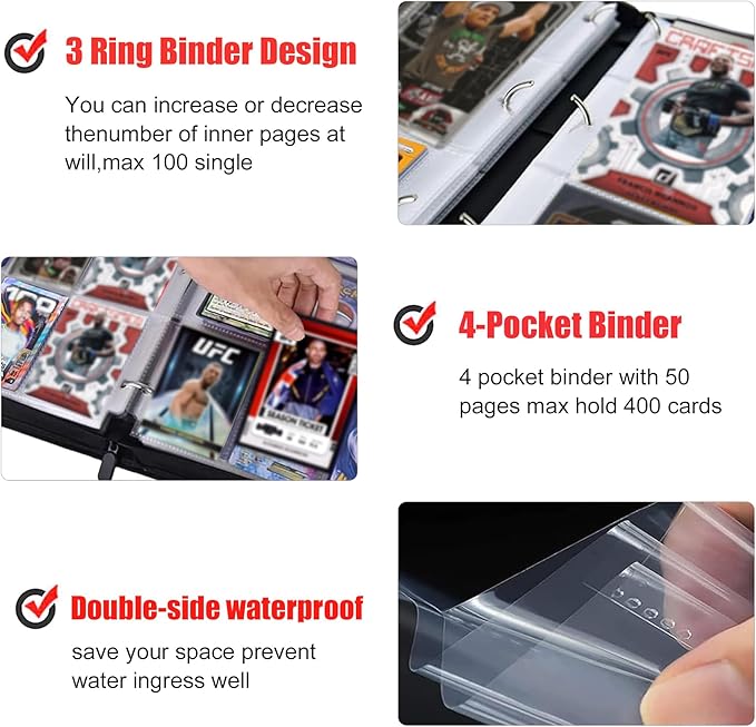 400 Pockets Card Binder for Cards,Portable Waterproof Storage Bag with Removable Sleeves for Sports Cards Collectors
