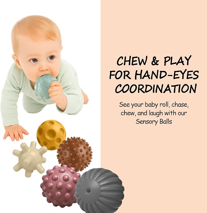 Sensory Balls for Babies 6-12 Months, 6PCS Textured Ball Set | BPA-Free, Soft Infant Toy for Baby Development, Tummy Time, Fine Motor Skills, Early Learning Gift for Baby