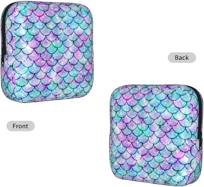 Ocean Mosaic Mermaid Scale Purple Blue Period Bag For Women,Portable Sanitary Napkin Period Pad Pouch For Purse, Small Make Up Bags
