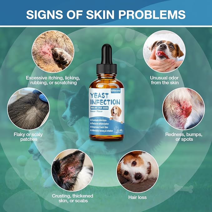Yeast Infection Treatment for Dogs - Dogs Ear Infection Treatment, Natural Anti Yeast Supplement with Drops, Soothing Itch Skin Allergy Relief, Reduces Inflammation, 2 Oz