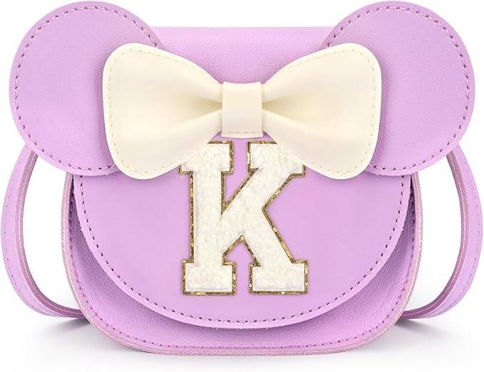 mibasies Toddler Purse Girl Gifts: Girls Birthday Gifts for 3-8 - Toys for Ages 2-4 Girls Mouse Ears Purse, Purple, Letter K