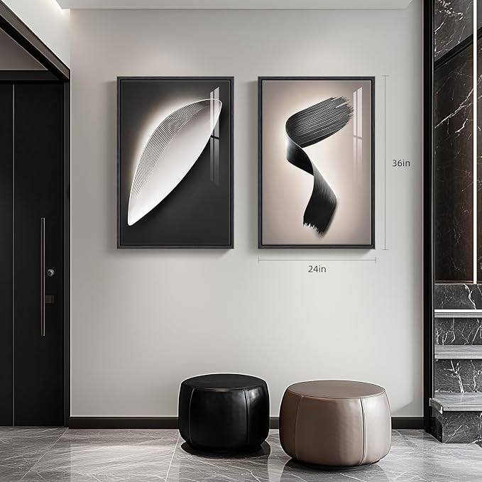 Large Framed Modern Wall Art for Living Room, 3 Piece Black and White Abstract Contemporary Pictures Artwork Decor, Geometric Luxury Bright Style Prints Paintings for Hallway and Office 24x36 Inch