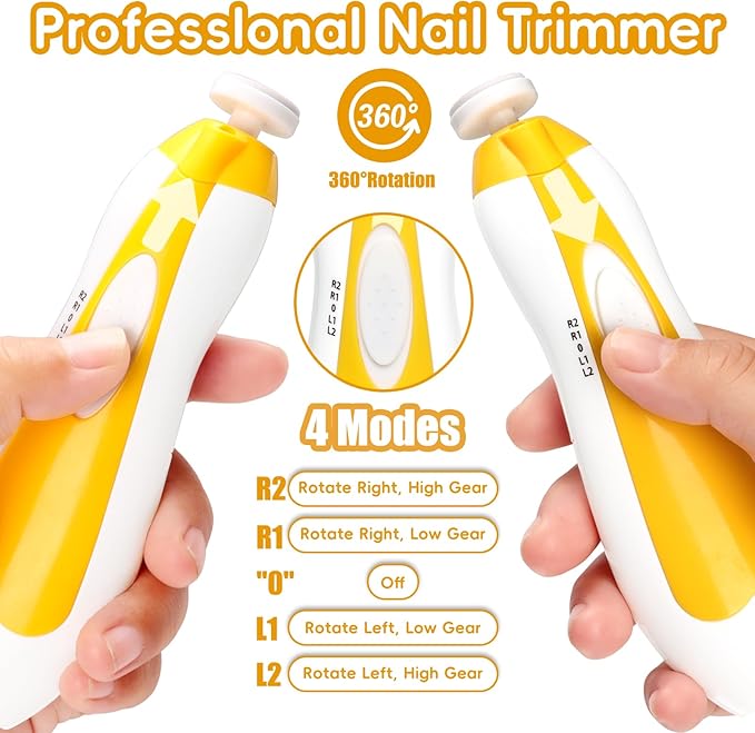 Qunlions life Baby Nail Trimmer Electric, 6 in 1 Baby Nail File Clippers Infant Grooming Kit Manicure Set for Toddler or Adults, Yellow