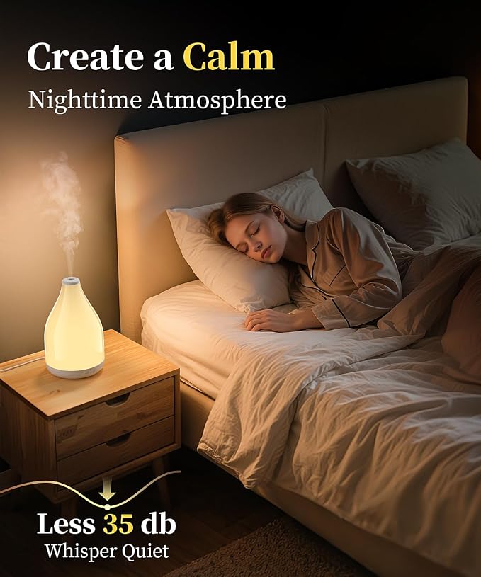 Essential Oil Diffuser for Large Room, Modern Stylish Aroma Diffusers Home Decoration, 12 Hours Cool Mist Ultrasonic Humidifier, Colorful Ambient Light & 1-3-6H Timer Off, White