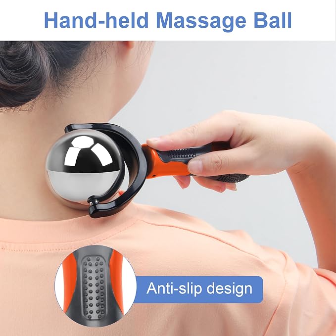 Catcan Cold Massage Roller Ball, Cold Therapy Relief, Portable Fitness Ice Roller Ball with Handle, Great Tool for Back/Neck Pain (Orange)