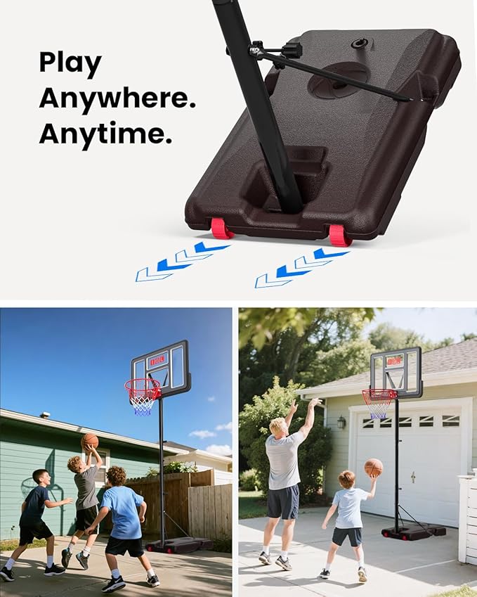 IGL Portable Basketball Hoop, 5.6-10FT Adjustable Basketball Goal System, 40/44 Inch Outdoor Basketball Hoop & Goals for Kids, Youth, and Adults in The Backyard, Driveway with PC Backboard