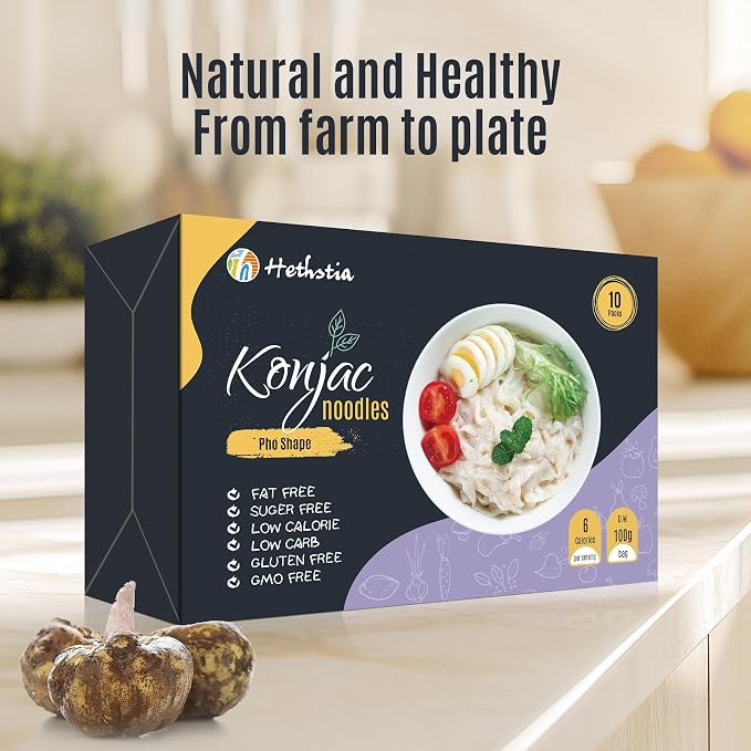 Hethstia Shirataki Noodle, Vegan Pho Konjac Noodle Ready to Eat Plant-Based | Keto Friendly, Gluten Free, Sugar Free, Non Gmo, Low Calorie, Convenient Meal Option, Asian Cuisine Inspired