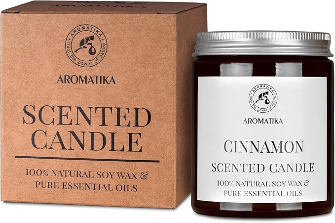 Scented Candle Cinnamon - Soy Wax Candles with Essential Oil - Aromatherapy Candle - Soywax 150g - Up to 45 Hours Burn Time - Home Scented Candles - Glass Candle Gift