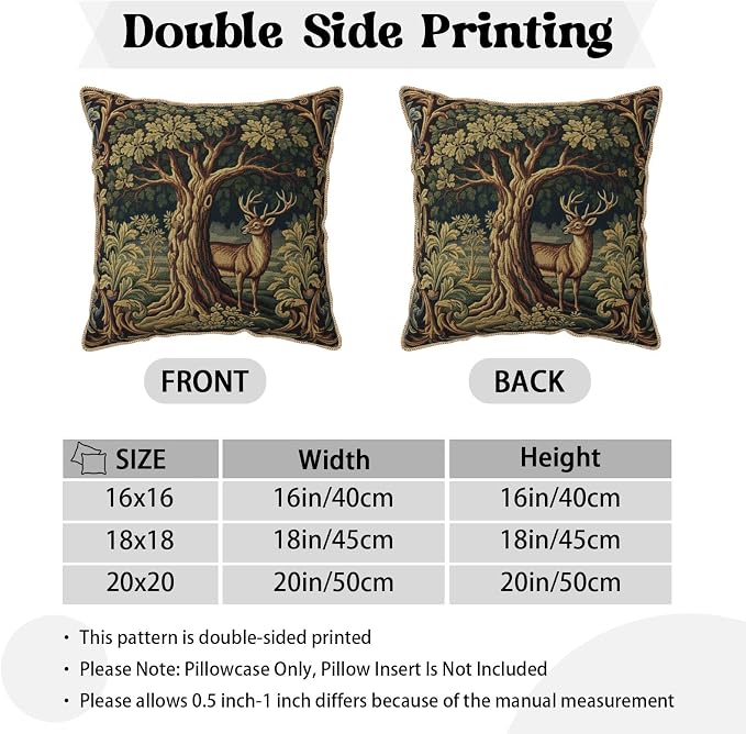 Vintage Green Deer Tree Velvet Pillow Covers 16x16 Inch Retro Reindeer Forest Throw Pillows for Couch Cushion Covers Pillowcase Boho Animal Farmhouse Pillow Cases for Sofa Bed Bedroom