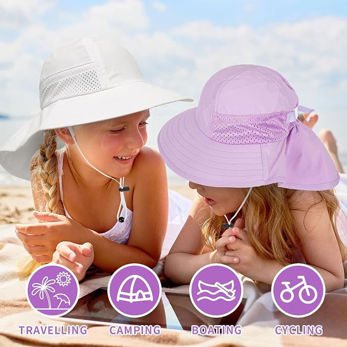 Toddler Baby Sun Hat Kids Summer Beach Essentials Adjustable Beach Hats with Bucket Wide Brim for Boys Girls Age 0-14 Years