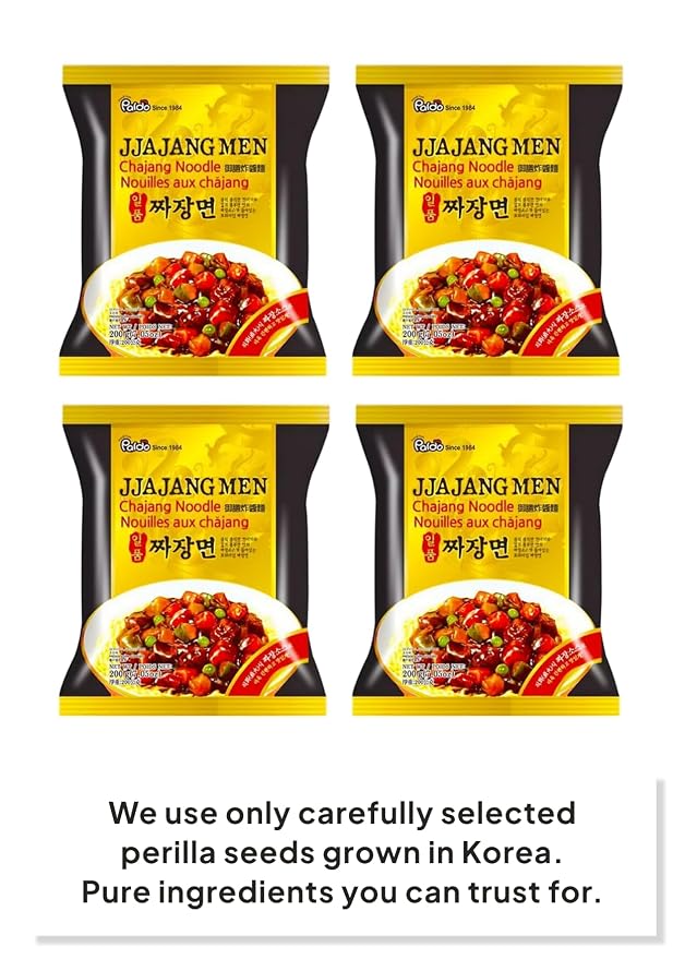 Korean Food Paldo Jjajang Instant Black Bean Sauce Noodles 4 Packs 28.2oz | Korean-style instant black bean sauce noodles with rich savory flavor and chewy texture. Includes 4 convenient packs.