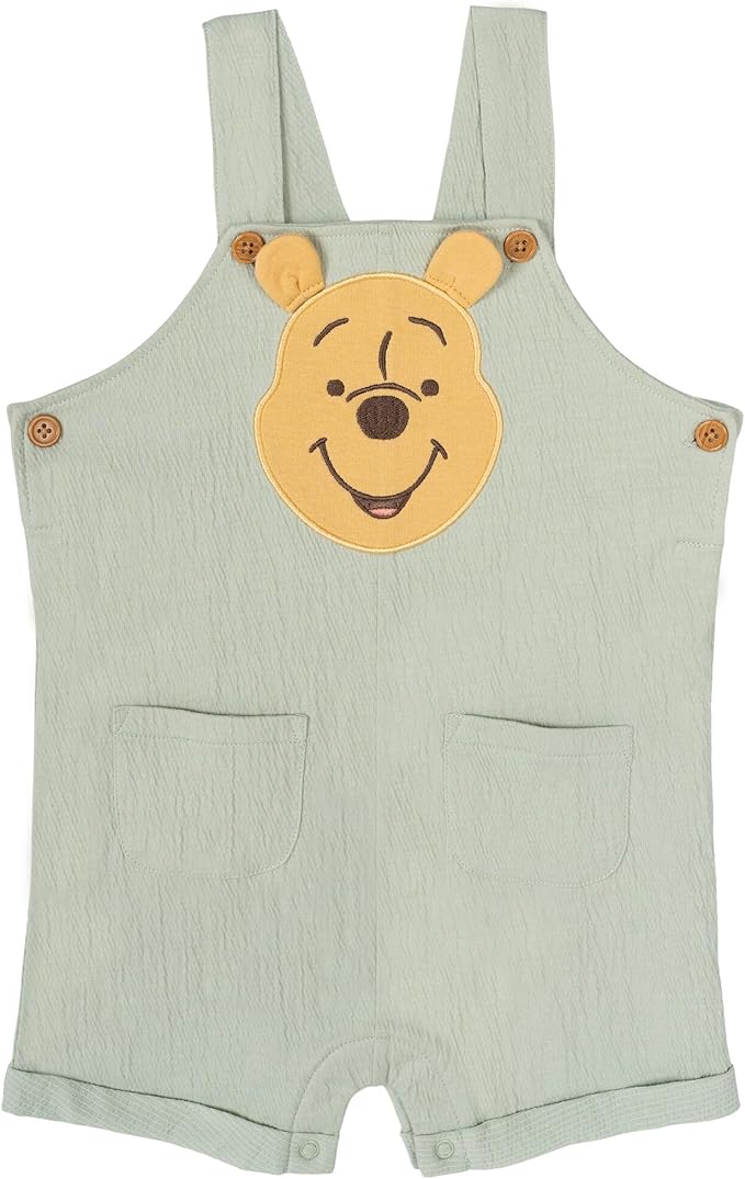 Disney Winnie the Pooh Baby Short Overalls, T-Shirt & Hat 3 Piece Outfit Set Newborn to Infant Sizes (0-24 Months)