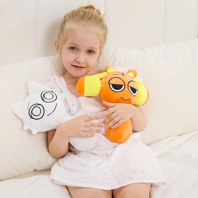 XYG® Sprunky Game Plush, Sprunky Toys Plush, 2PCS Sprunky Soft Stuffed Animal Pillow Doll Horror Figure Plushies Game Birthday for Fans Kids Adult (11" White & Orange)
