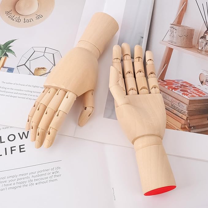 IHDYPPEW 4 Pack 7 Inch Wooden Hand Model, Flexible Left and Right Wood Art Mannequin Wooden Artist Hand Model, Wooden Manikin Hand for Sketching, Painting, Sample Display and Home Decor