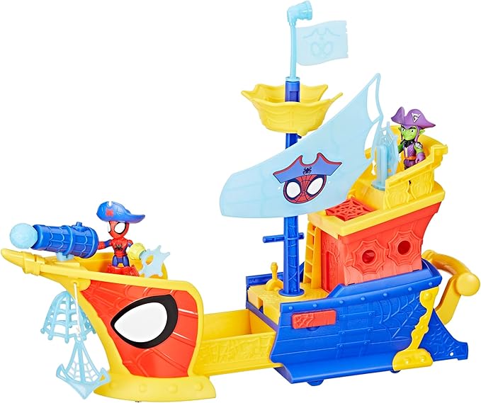 SPIDEY AND HIS AMAZING FRIENDS Marvel Water-Webs Webs Ahoy Bubble Pirate Ship Toy, 3-Inch Action Figures & Boat Playset, Super Hero Toys, 3+ Years