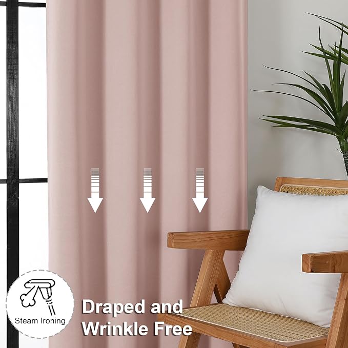Simplebrand Ava Blush Blackout Curtains for Bedroom 84 Inch Length 2 Panels Set, Solid Thermal Insulated Privacy Nursery Window Treatment Curtains Blackout Drapes, W50 x L84 Inch, Blush