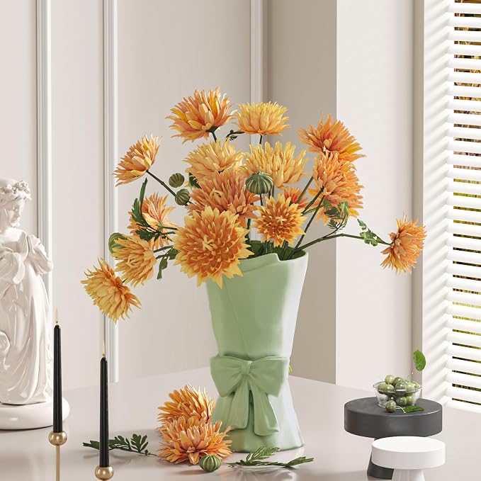 Relexome Green Ceramic Bow Vase 9.64 in Unique Cute Modern Decorative Bouquet Flower Vases for Home Living Room Table Decor Women Girl Gifts