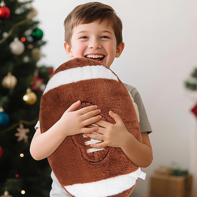 Wepop 18in Fluffy Football Pillow Plush, Soft Football Pillows, Sports Ball Pillow Stuffed Plush Toy Room Decoration and Gifts for Kids, Boys, Girls, Football Fans