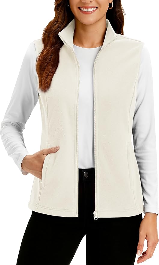 TACVASEN Women's Fleece Vest Lightweight Sleeveless Zip Jacket Outerwear | Soft Polar,Zipper Pockets,Stand Collar,Fall Winter Warm,Outdoor,Athletic,Running,Hiking,Travelling,Golf,Work