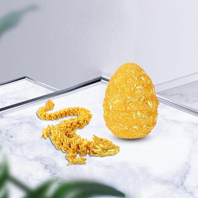 Pigmiss 3D Printed Dragon,3D Dragon Eggs with Dragon Inside,Dragon Fidget Toy for Adult,Full Articulated Dragon Crystal Dragon Easter Eggs Decoration for Gift (Rose-Yellow)