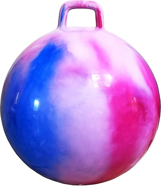 AppleRound Hippity Hoppity Hopball with Pump, Sit-on Bouncy Exercise Ball with Handle, 22 inch / 55 cm for Kids & Teens Ages 10-13, Cloud Colors (Red & Blue)