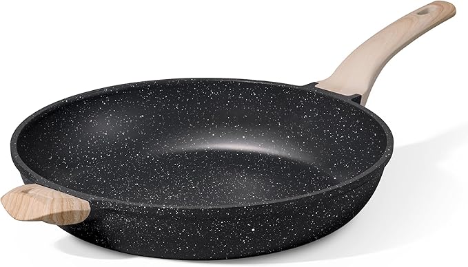 CAROTE 12.5 inch Nonstick Frying Pan, Black Granite Skillet | Kitchen Healthy Non Toxic Stone Cookware, Induction Compatible, Dishwasher & Oven Safe, PFOA Free